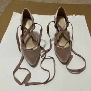 Nine West Safflower Velvet/Suede Lace Up Wrap D'Orsay Dusty Rose/Natural Pumps